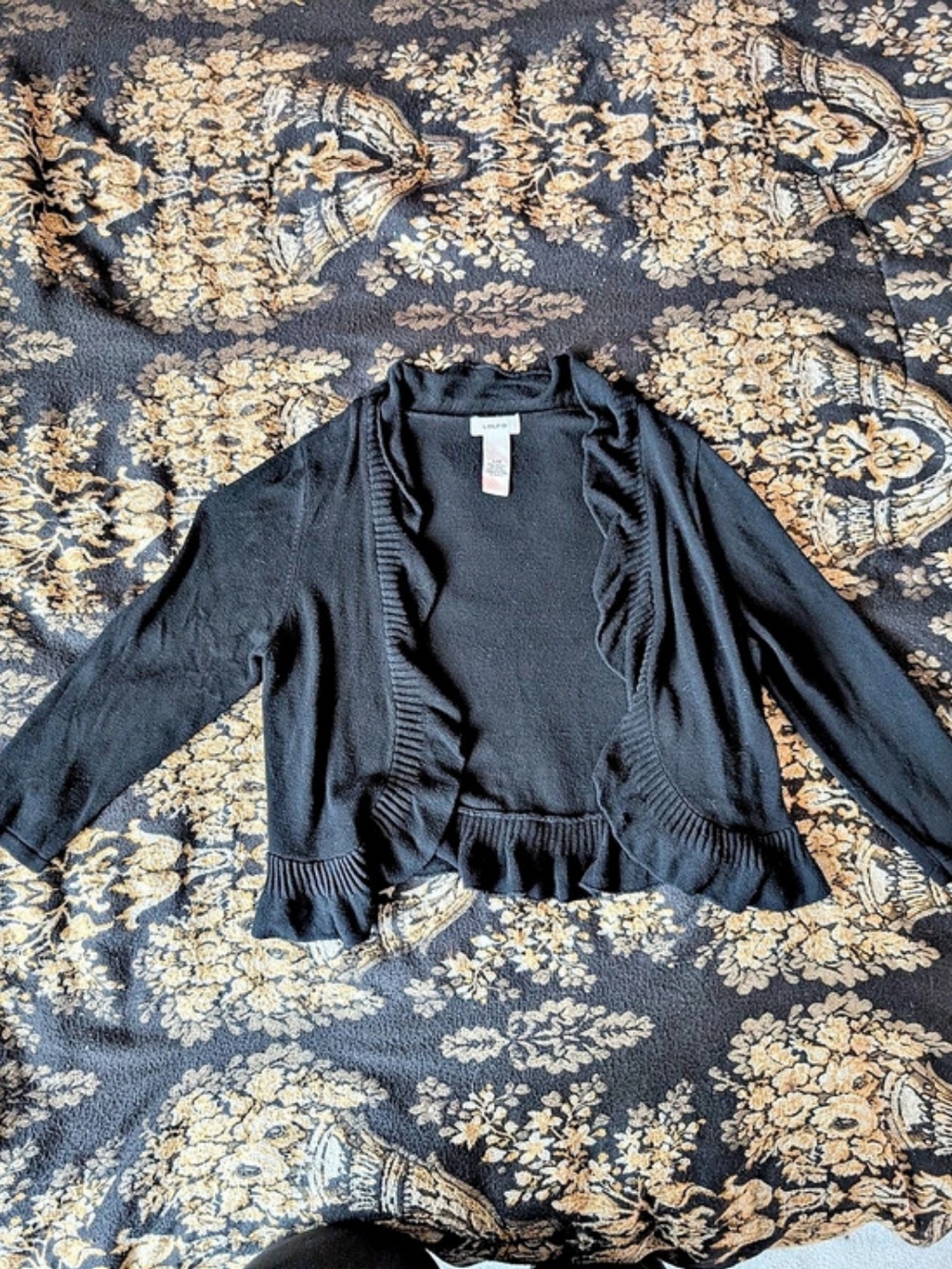 Laura Black Ruffle Hem Cardigan Size Large Like New